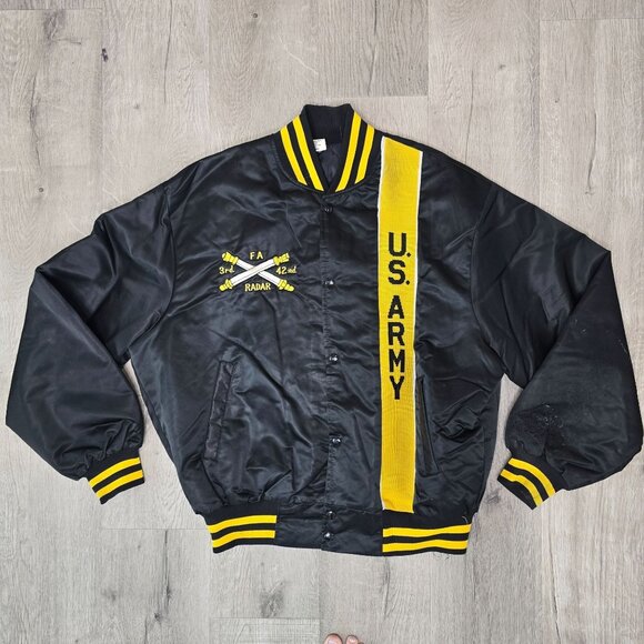 vintage U.S. Army Black & Yellow Embroidered Satin Jacket X-Large Chong Trading - Picture 1 of 9